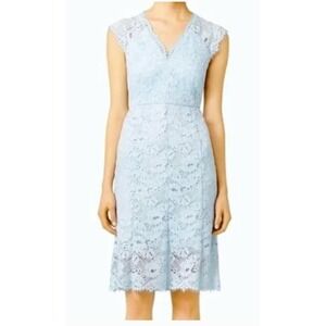 Shoshanna Light Blue Lace V-Neck Cap Sleeve Midi Sheath Dress Wedding Guest sz 8